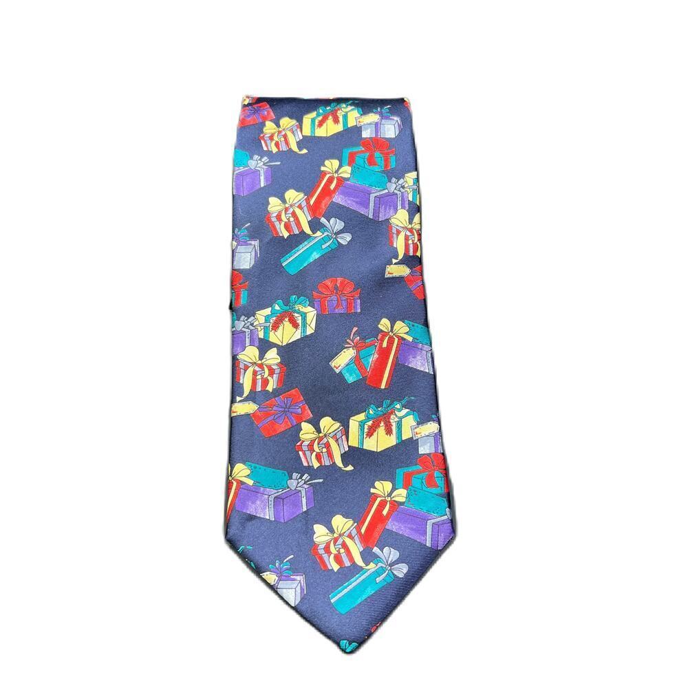 Lands' End Christmas Presents Tie Navy Blue